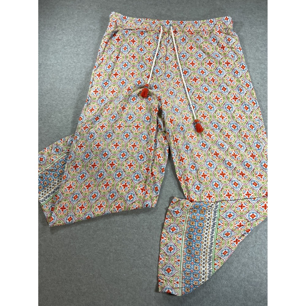 Anthropologie Women Large Pajama Pants Multicolor Tile Print Drawstring L 2409